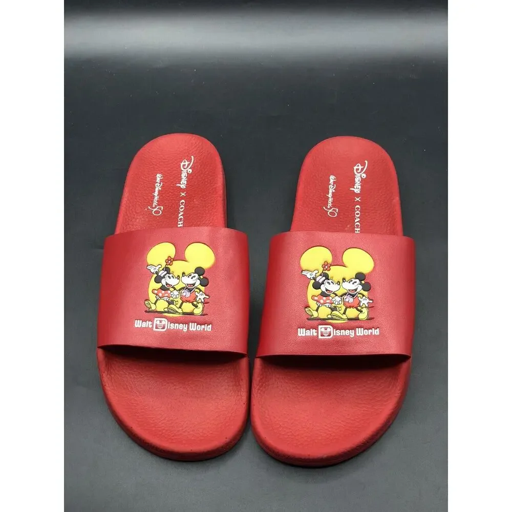 Disney X Coach Mickey & Minnie Slides Women Elec Red Size 11 Disney's 50th New